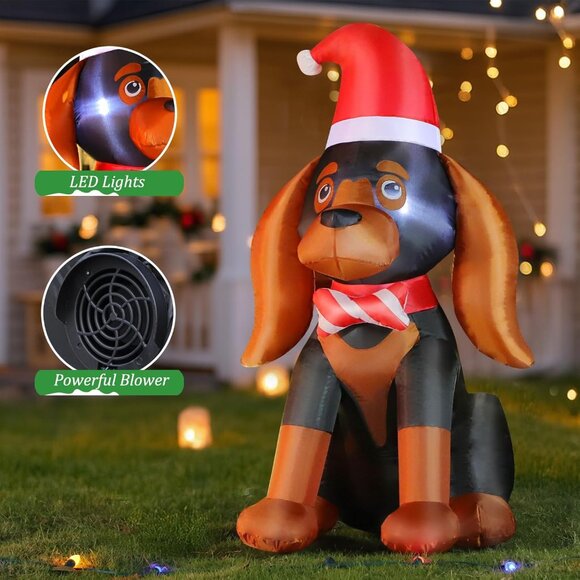 ⚡4FT Christmas Inflatables Puppy Yard Dog with Santa Hat Outdoor Decorations - Picture 3 of 6